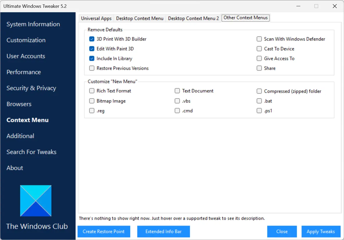Suppression et personnalisation des éléments du menu contextuel avec Ultimate Windows Tweaker