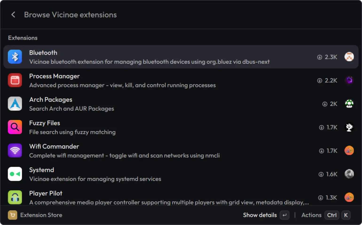 Magasin d'extensions Vicinae sous Linux