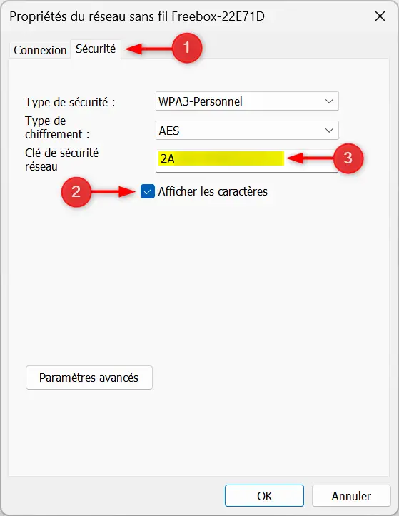 Afficher la clé de sécurité d'un réseau Wi-Fi dans le panneau de configuration de Windows 11