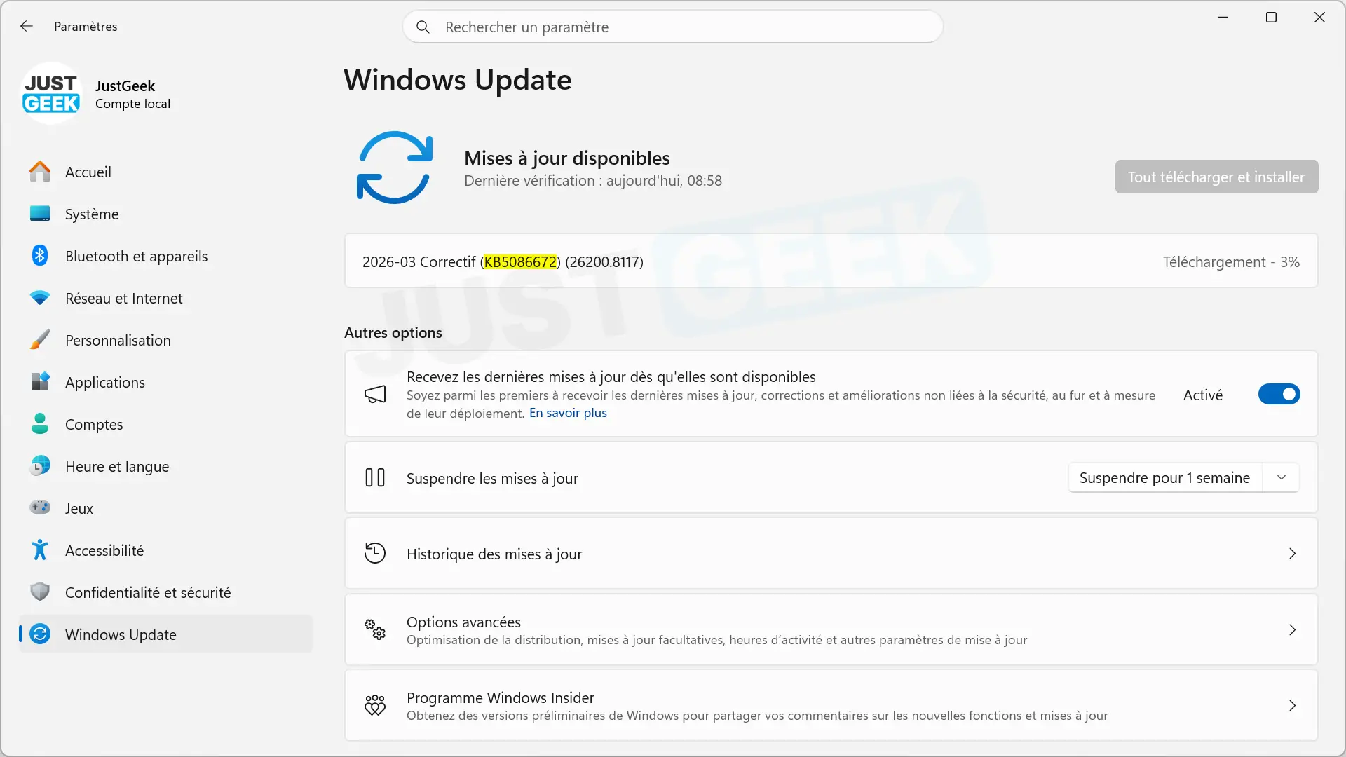 Exemple de mise à jour hors bande (OOB) dans Windows Update