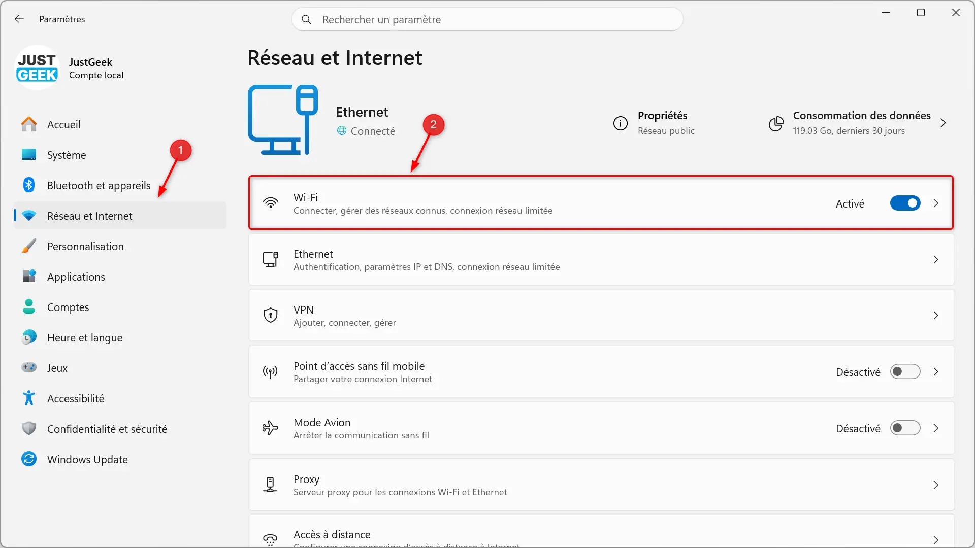Accédez aux paramètres Wi-Fi depuis la section Réseau et Internet de Windows 11