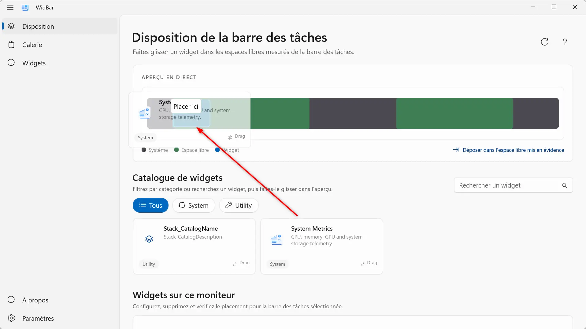 Ajout d'un widget à la barre des tâches de Windows 11 par glisser-déposer avec WidBar