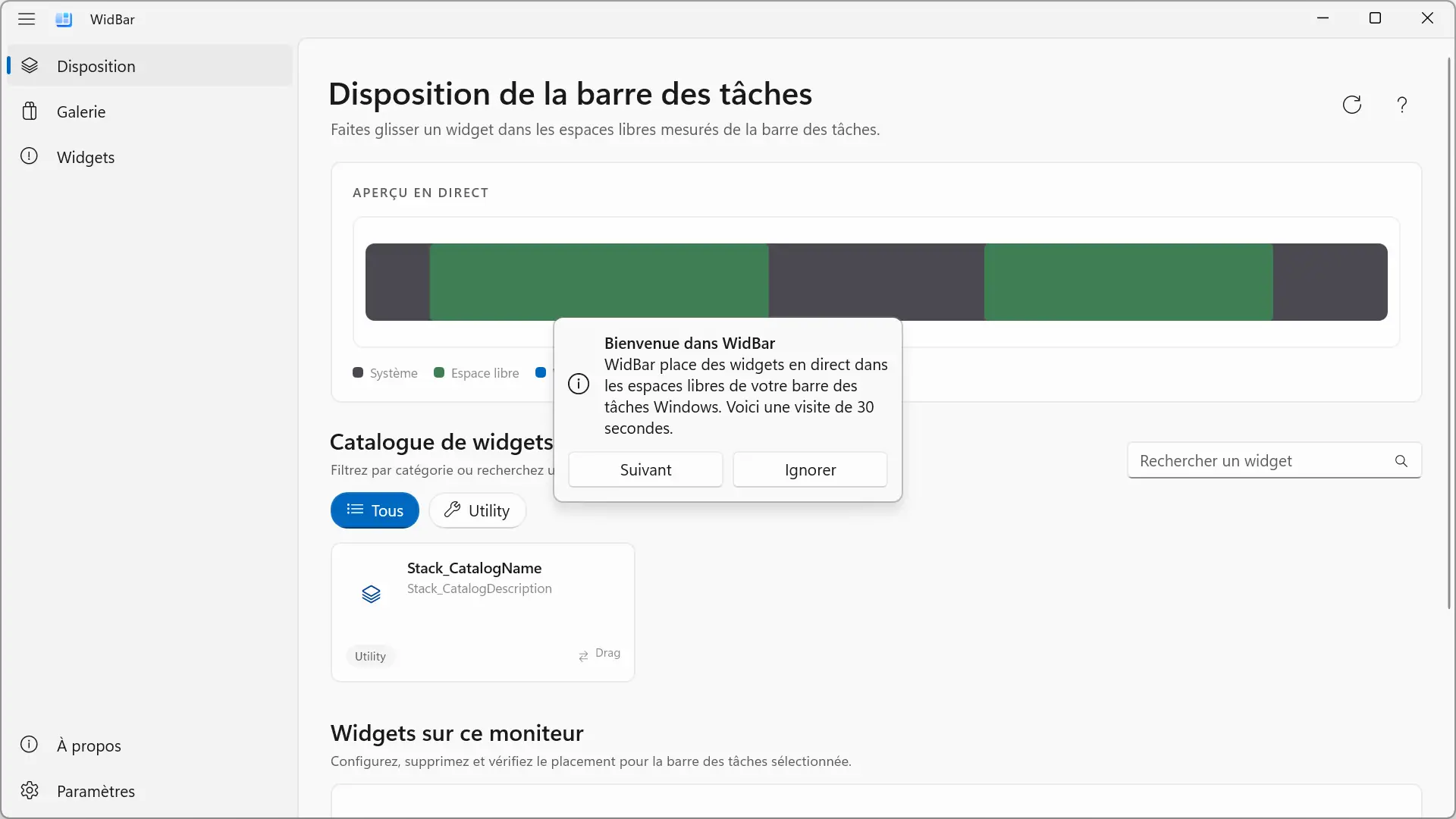 Configuration de la disposition du widget WidBar dans la barre des tâches de Windows 11