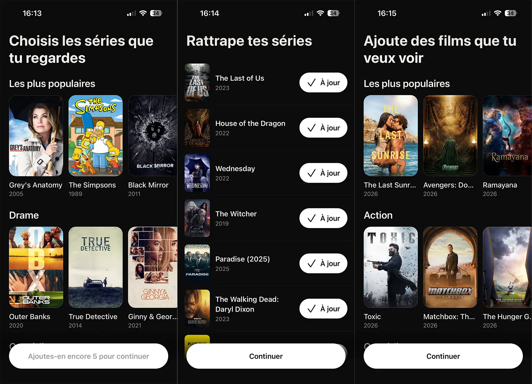Configurer les séries regardées, suivre les épisodes et sélectionner les films à regarder dans Bingers