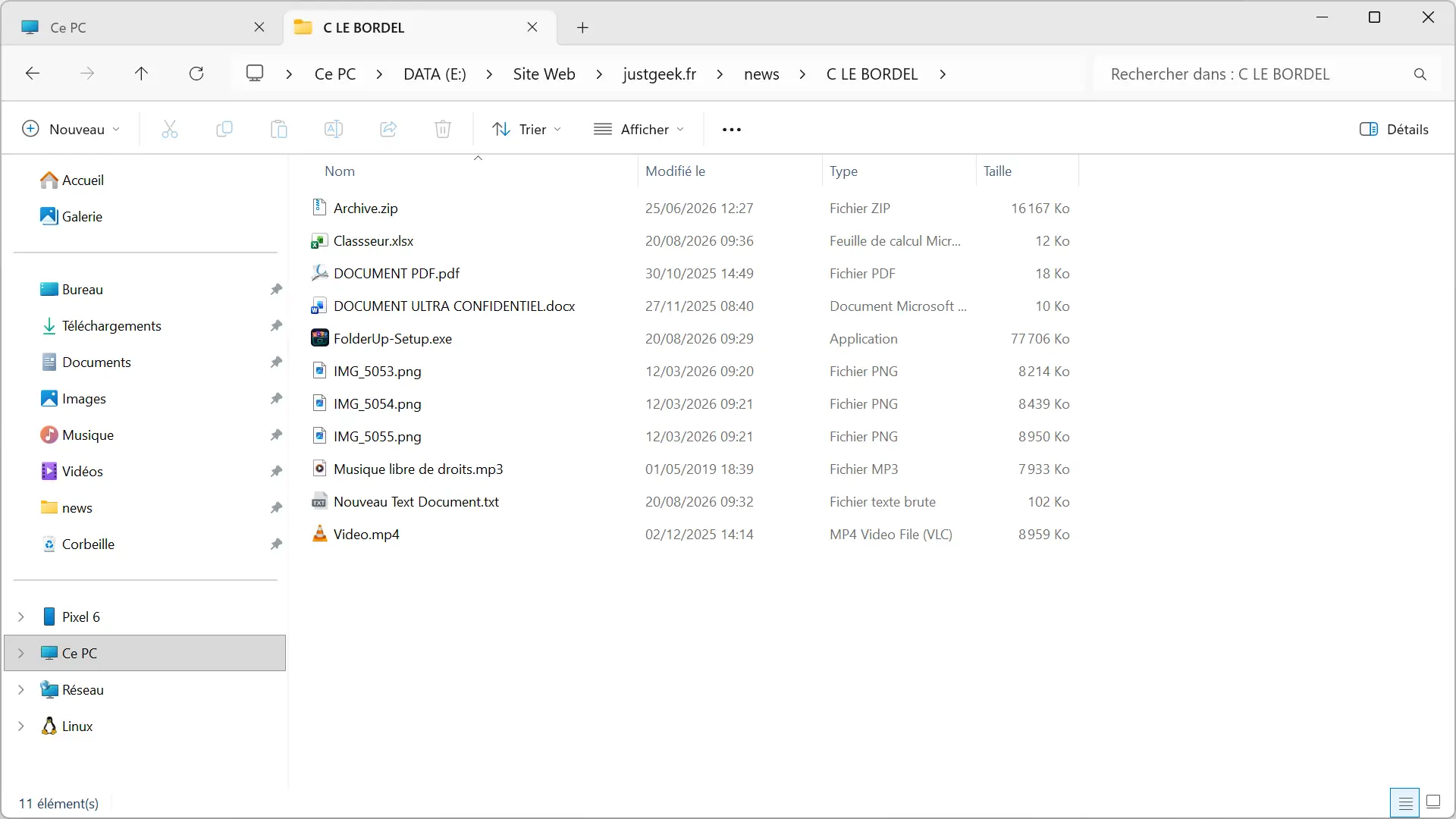 Fichiers en masse dans un dossier de l'Explorateur de fichiers Windows 11