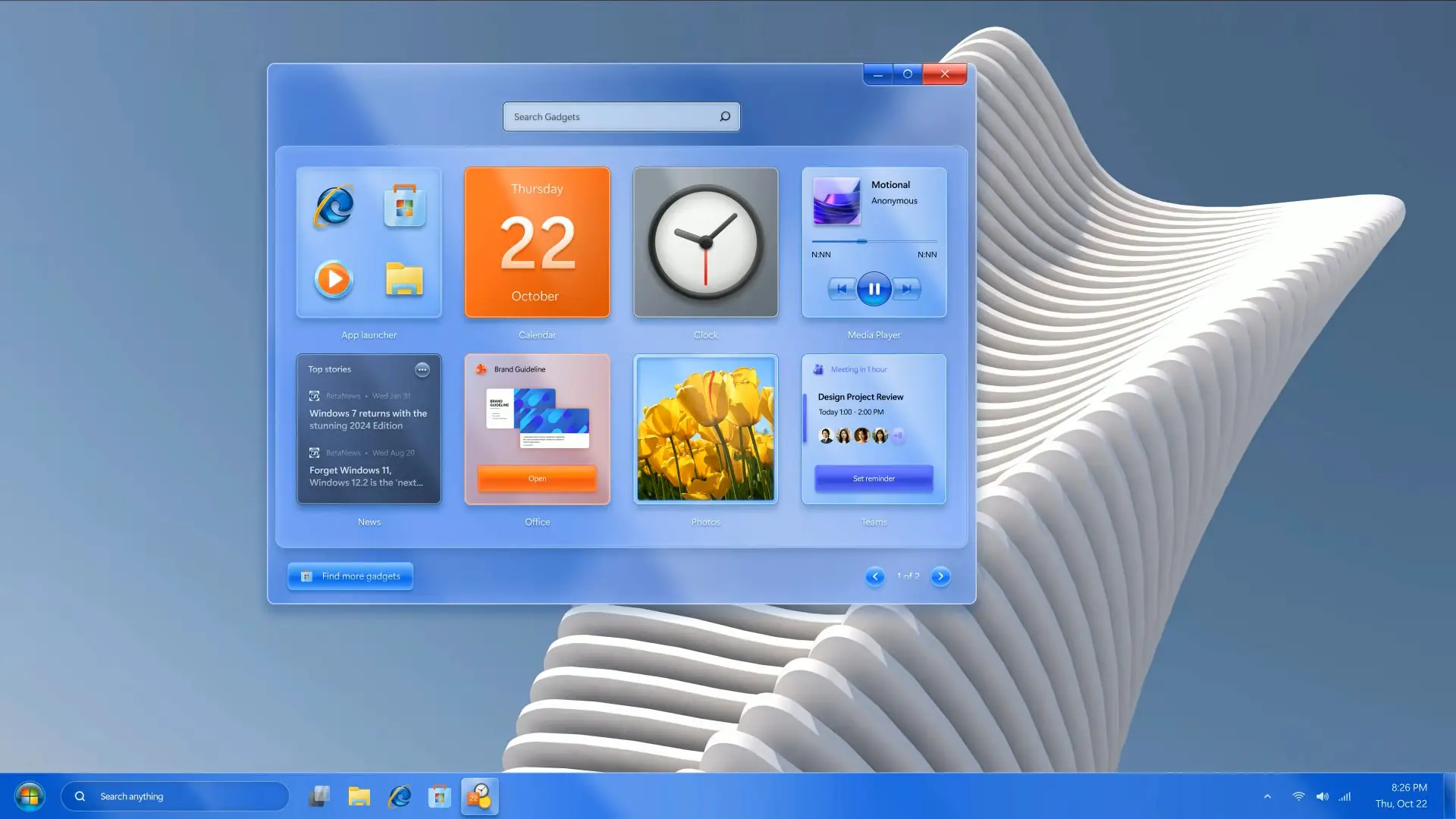 AR 4789 Galerie de gadgets de concept remasterisé pour Windows 7