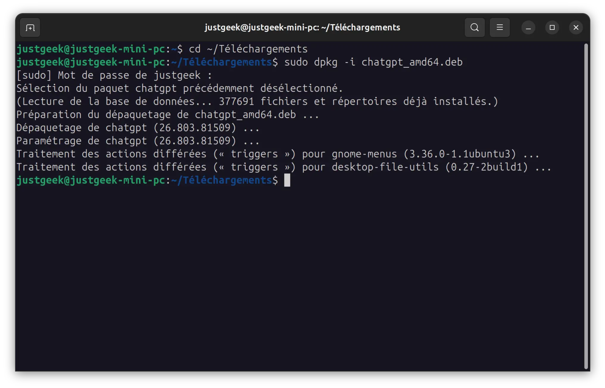 Installation de ChatGPT sur Linux depuis le terminal avec le package DEB