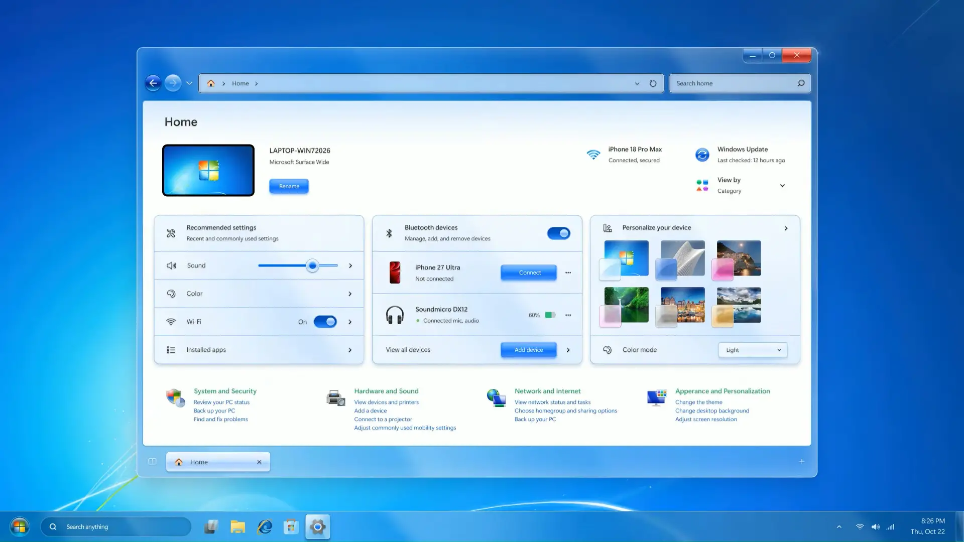 Application Paramètres de concept AR 4789 Windows 7 remasterisé
