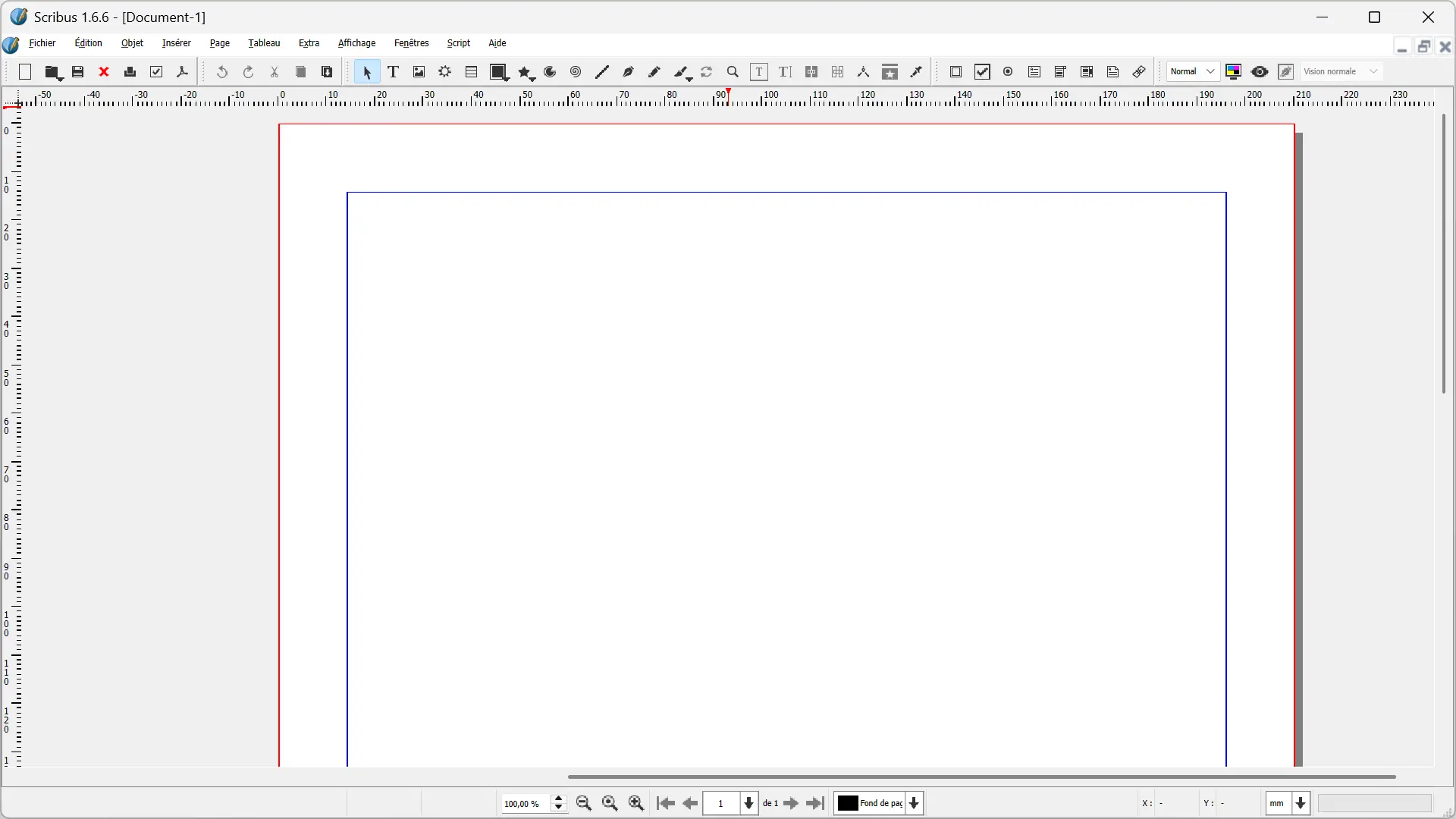 Interface du logiciel de publication assistée par ordinateur Scribus 1.6.6