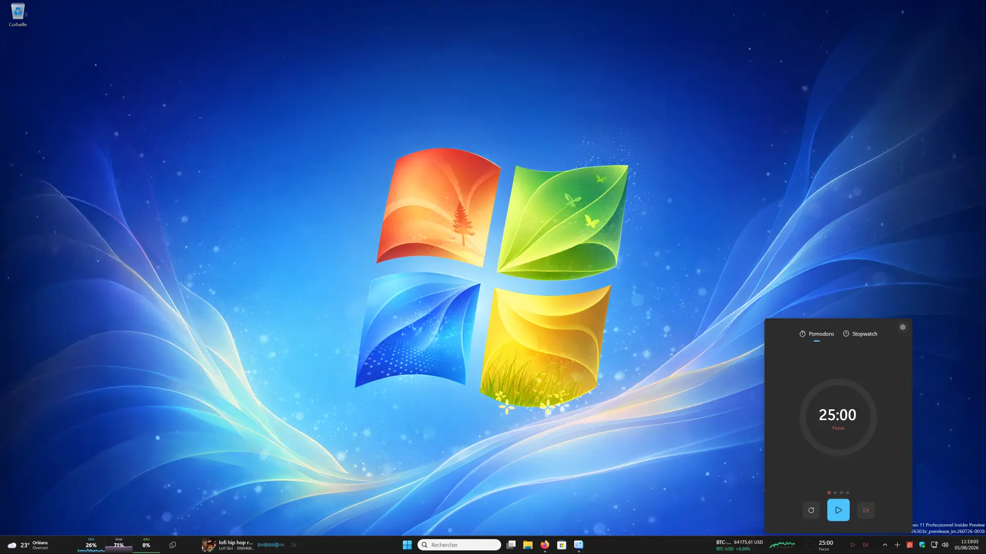 WidBar Pomodoro Widget avec minuterie de mise au point intégrée sur Windows 11