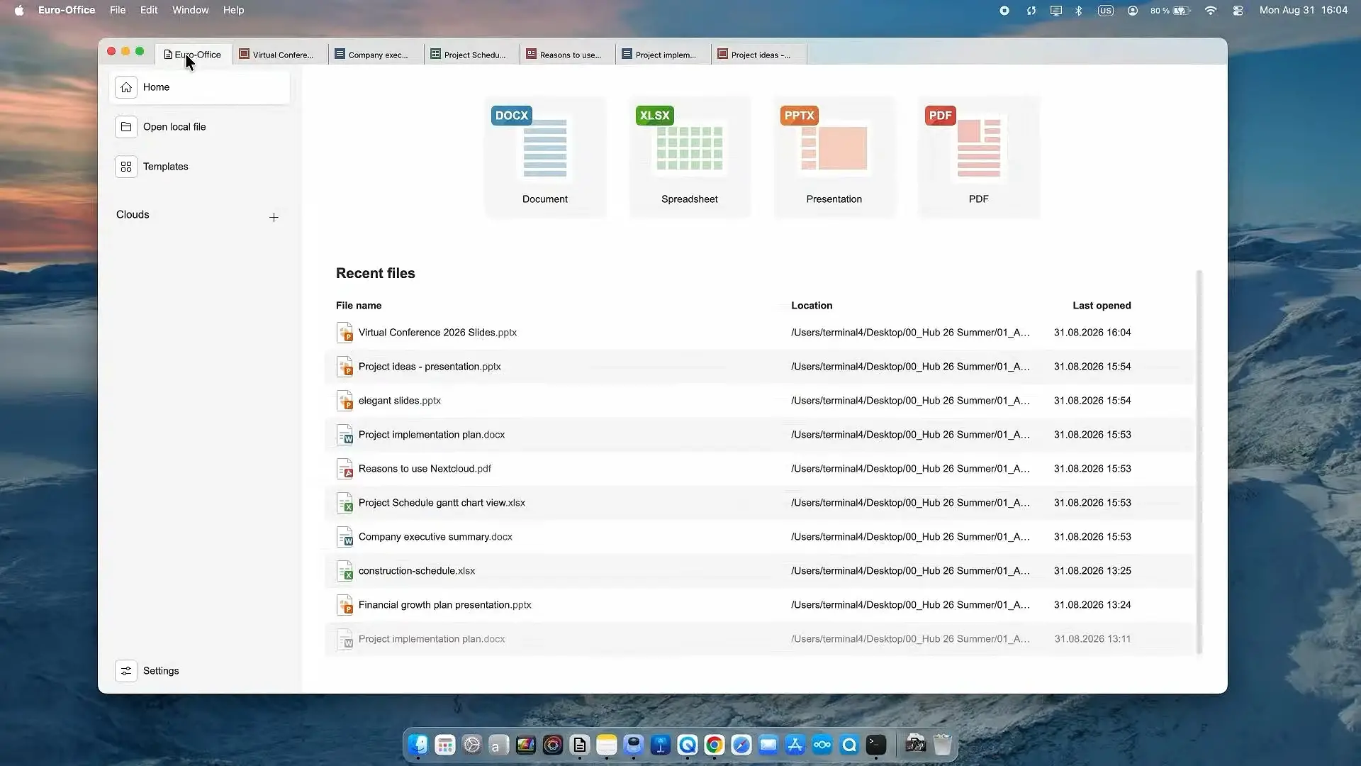 Application de bureau Euro-Office sur macOS avec ouverture de fichiers locaux