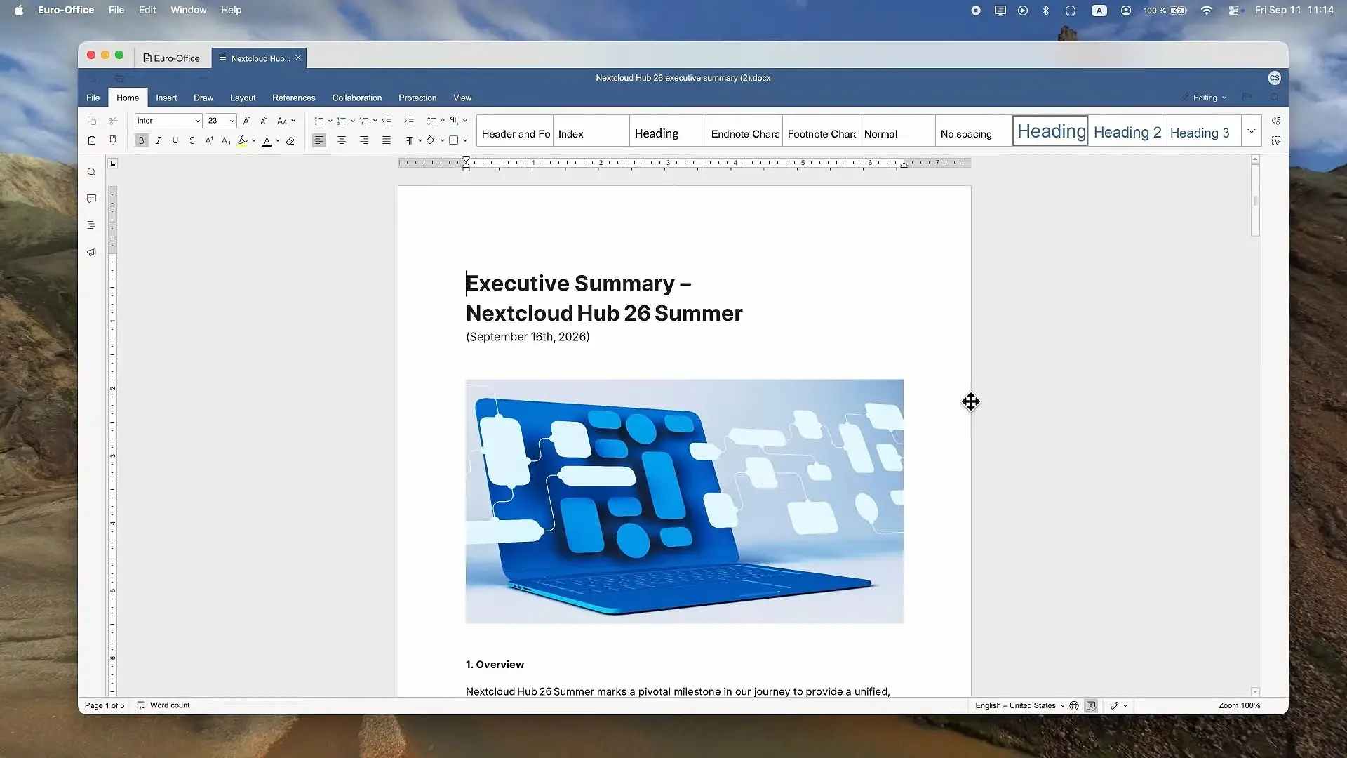 Euro-Office sur macOS avec un document ouvert dans le traitement de texte