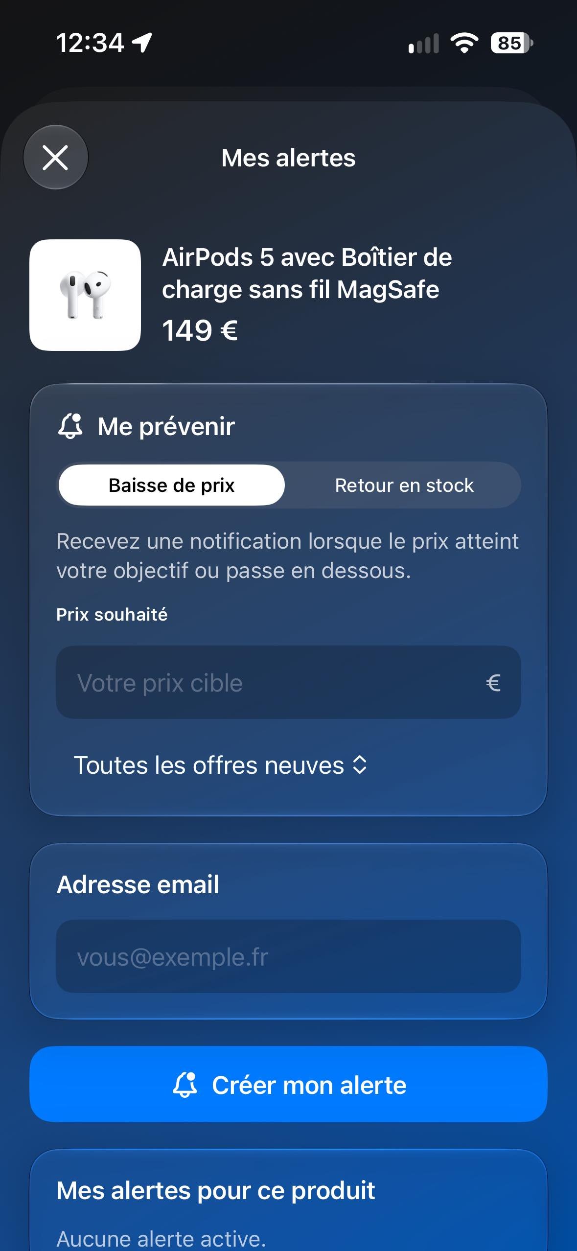 Price alerts in the iAddict comparator