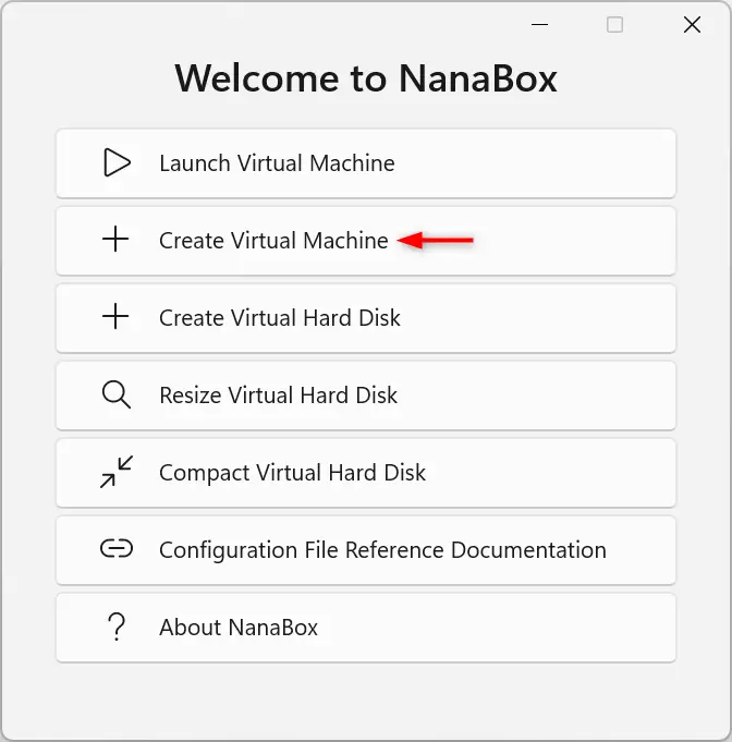 NanaBox home screen with option