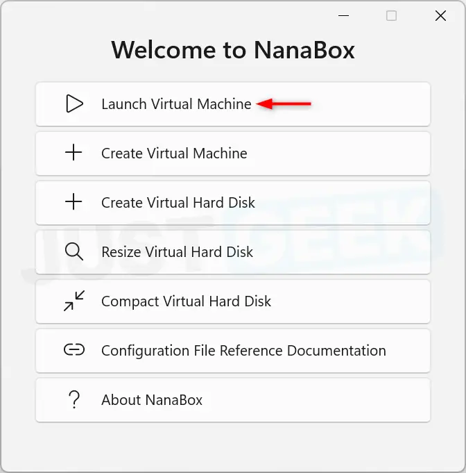 NanaBox home screen with option