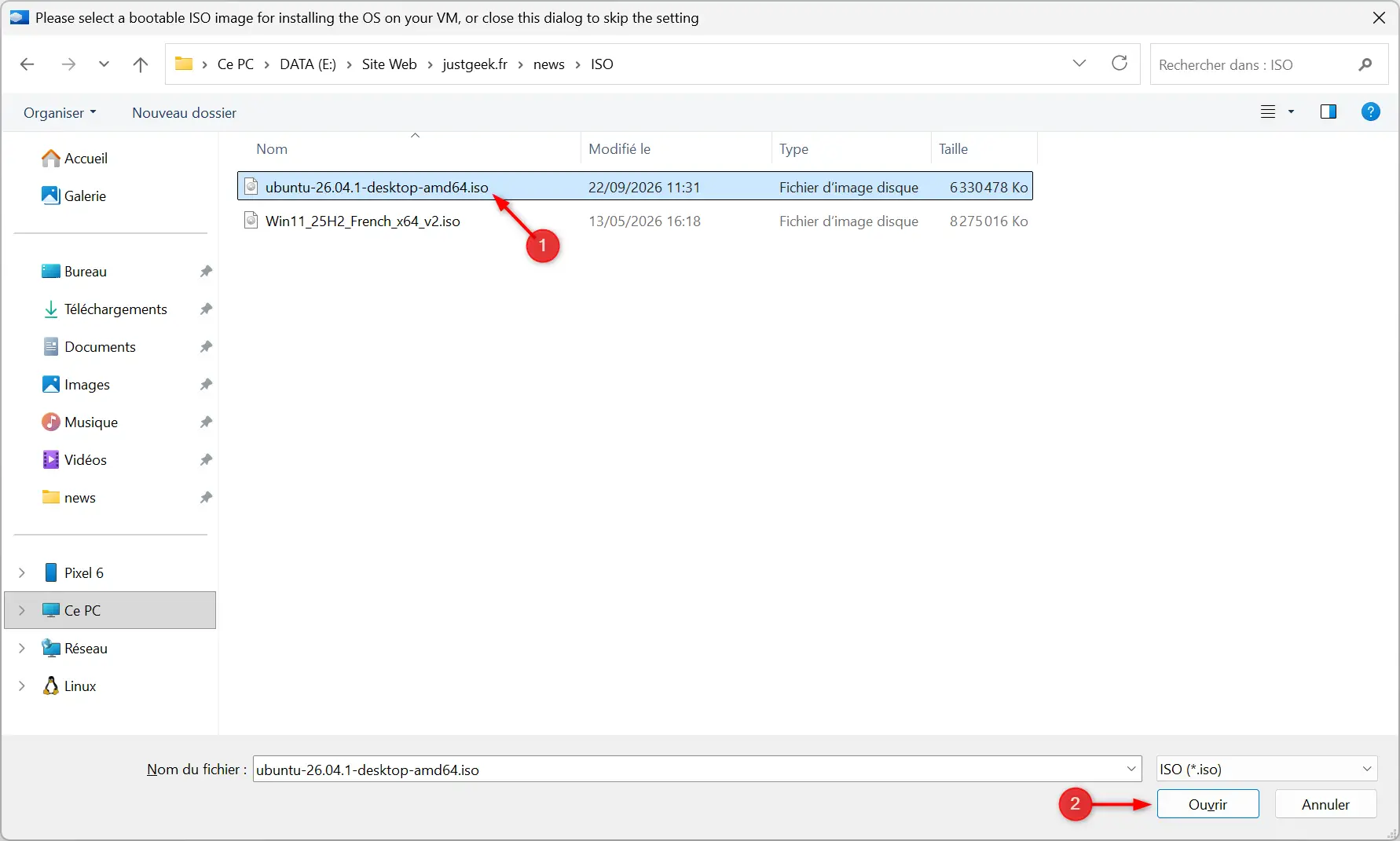 Select the Ubuntu 26.04.1 LTS ISO image to install the system on a NanaBox virtual machine.