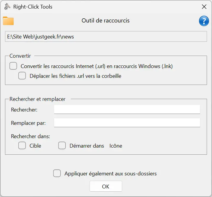RightClickTools tool to convert Internet shortcuts to Windows shortcuts and find or replace their properties.