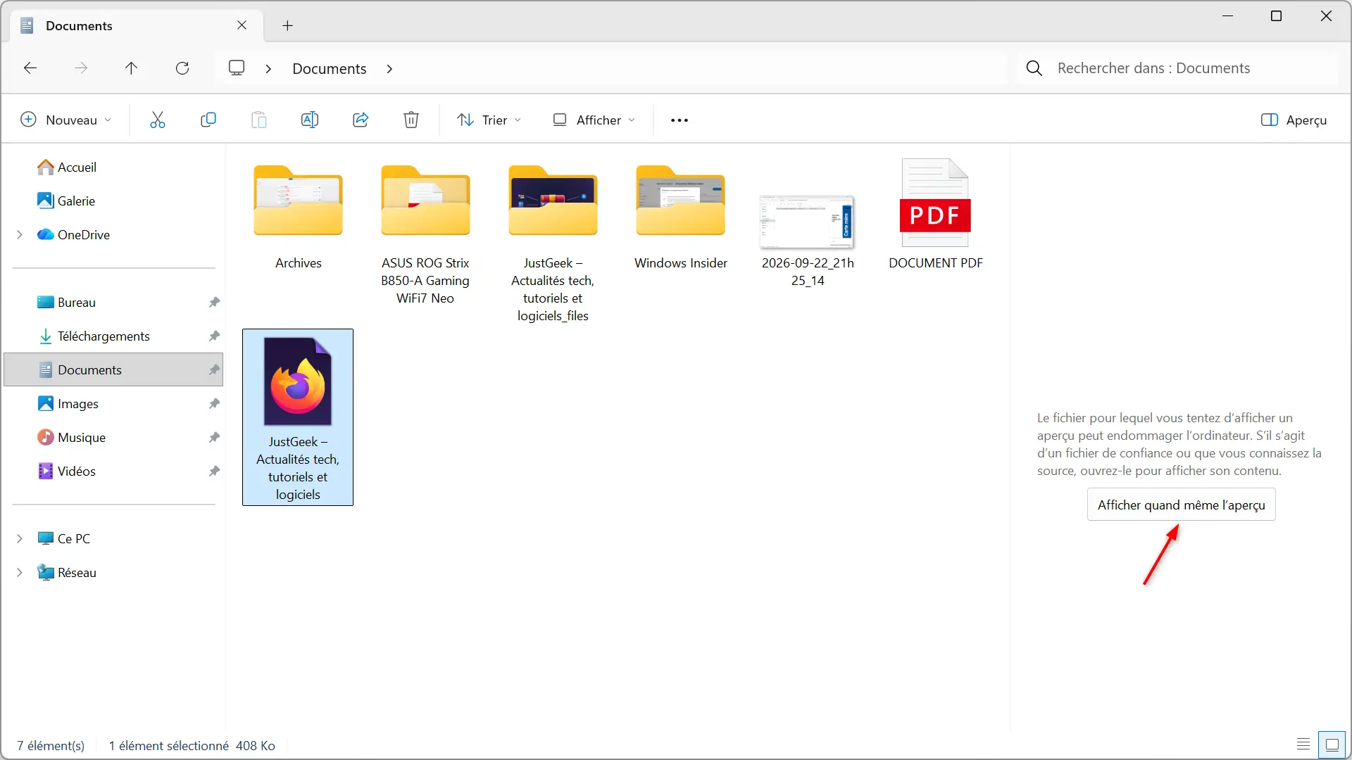 New Show Preview Anyway button to preview a file downloaded from the Internet in Windows 11