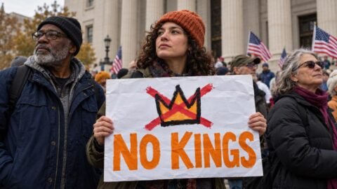 Manifestation paisible avec pancarte NO KINGS.jpg