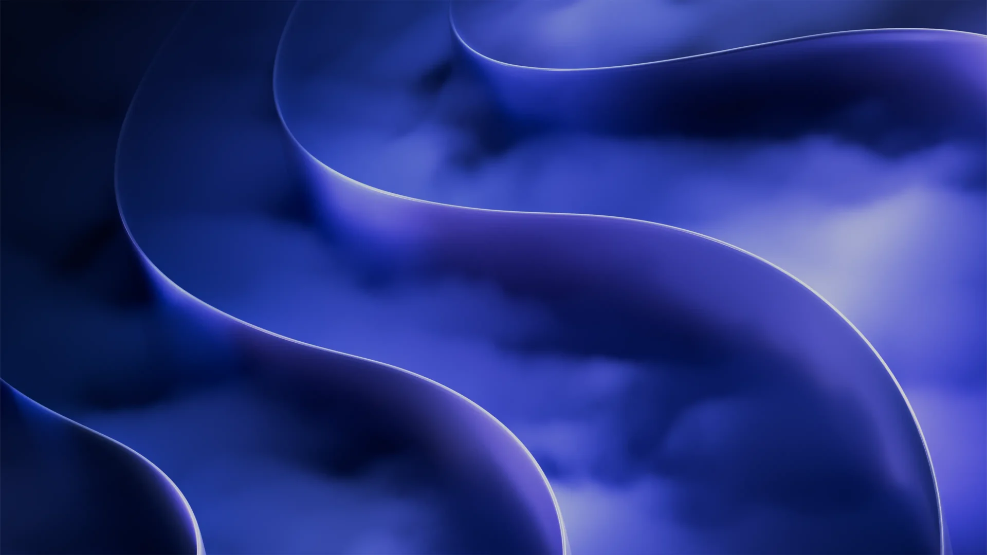 Windows 11 gaming wallpaper with wavy shapes and gradients in dark blue and purple