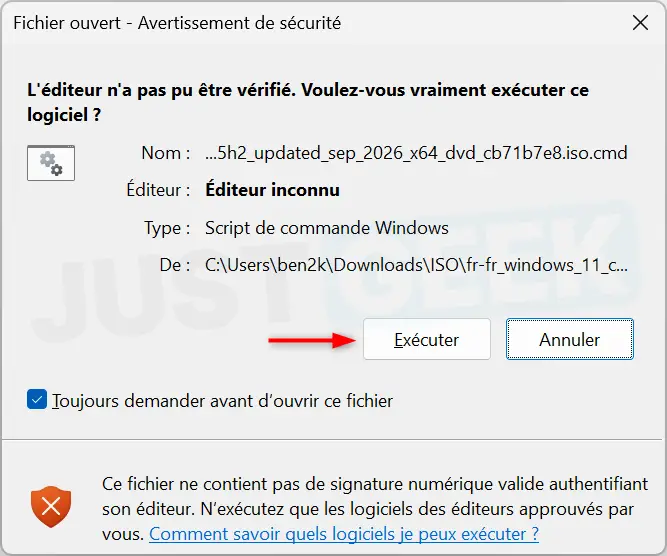 A Windows security warning is displayed before running the rg-adguard script