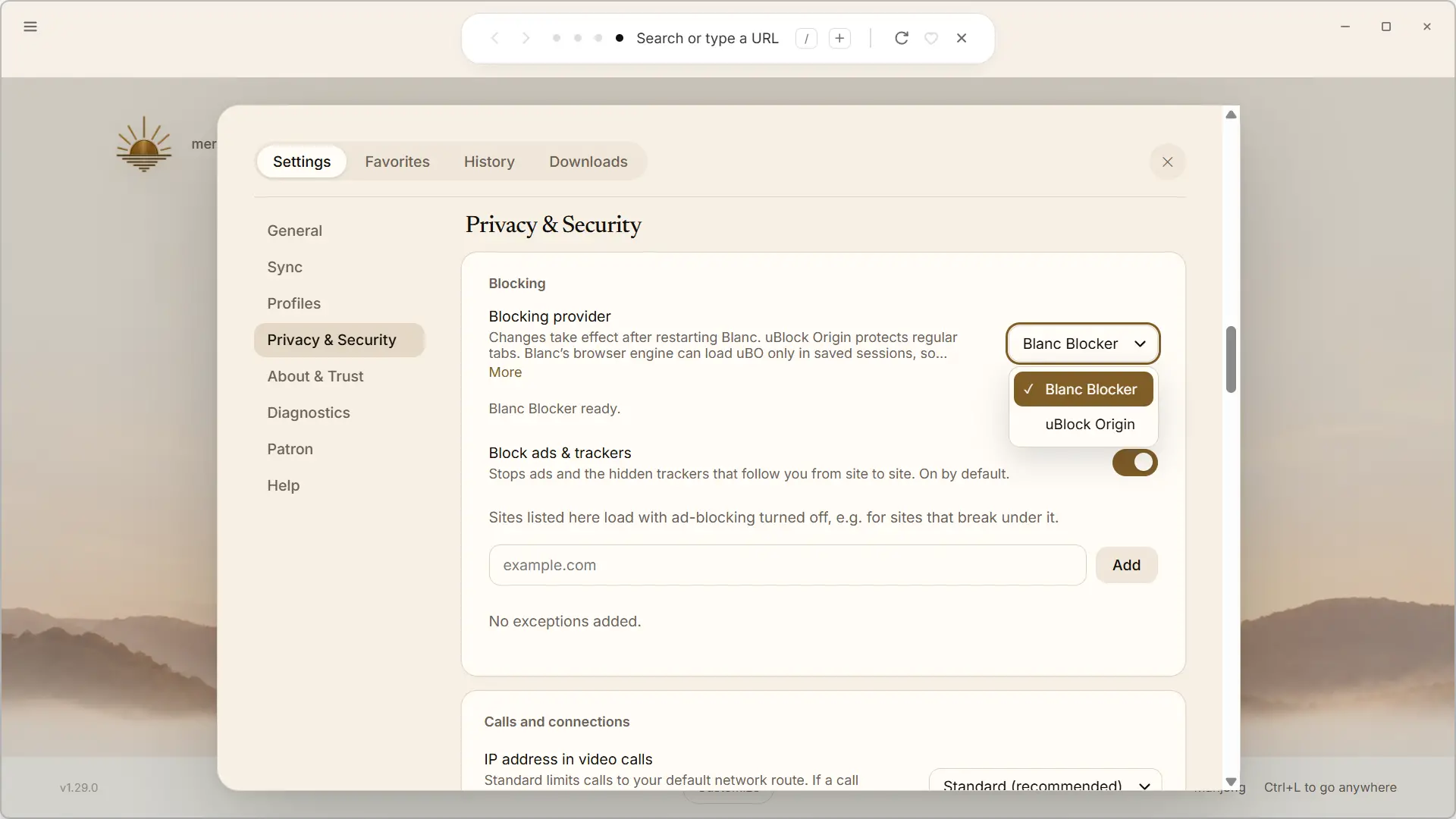 White lets you choose between its built-in blocker and uBlock Origin