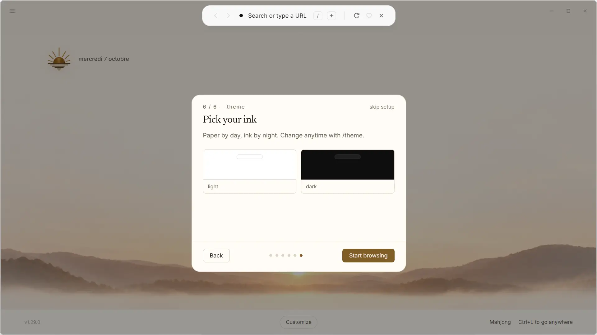 Choose between light and dark theme when setting white