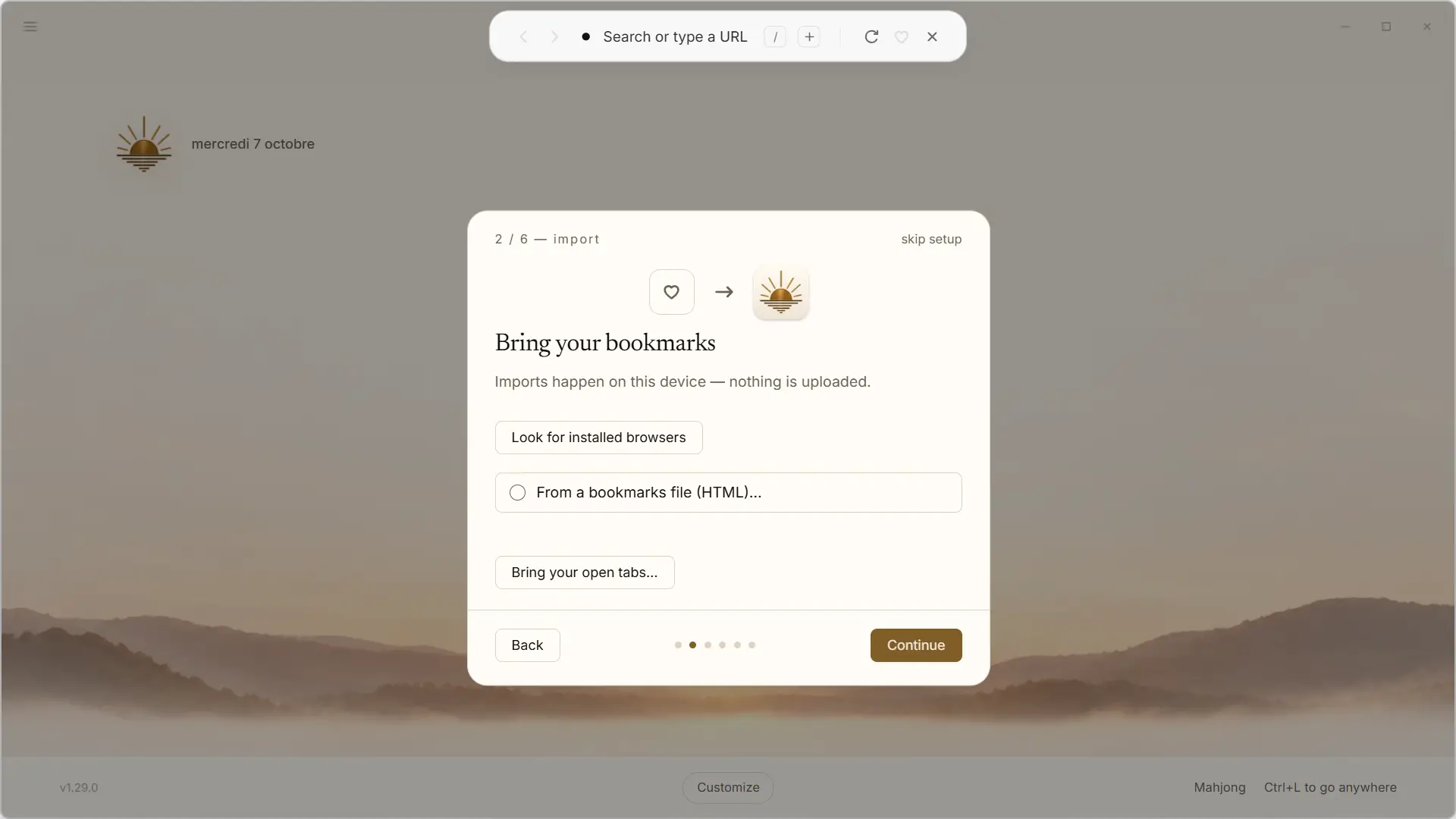 Import bookmarks and tabs from another browser to Blanc