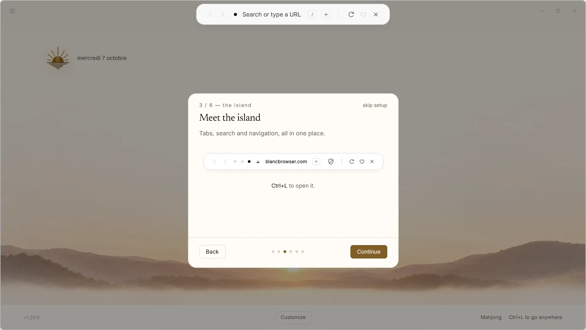 Island de Blanc presentation that brings together tabs, search and navigation
