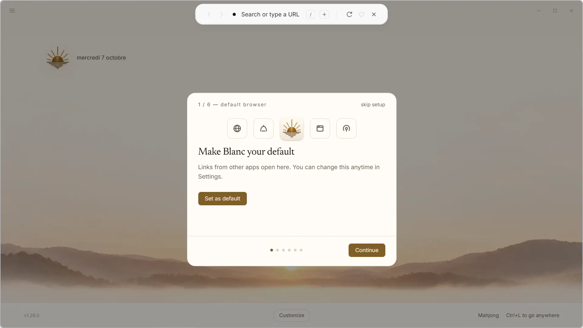 Blanc offers to become the default browser during first setup