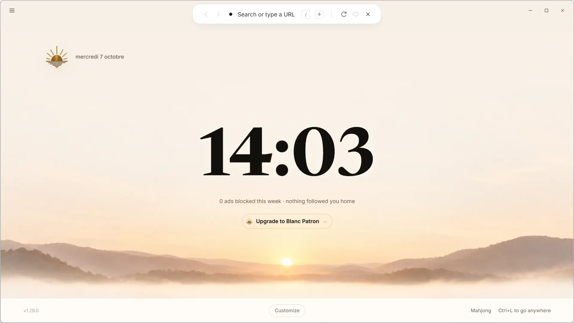 Blanc home page with the island shown at the top of the window