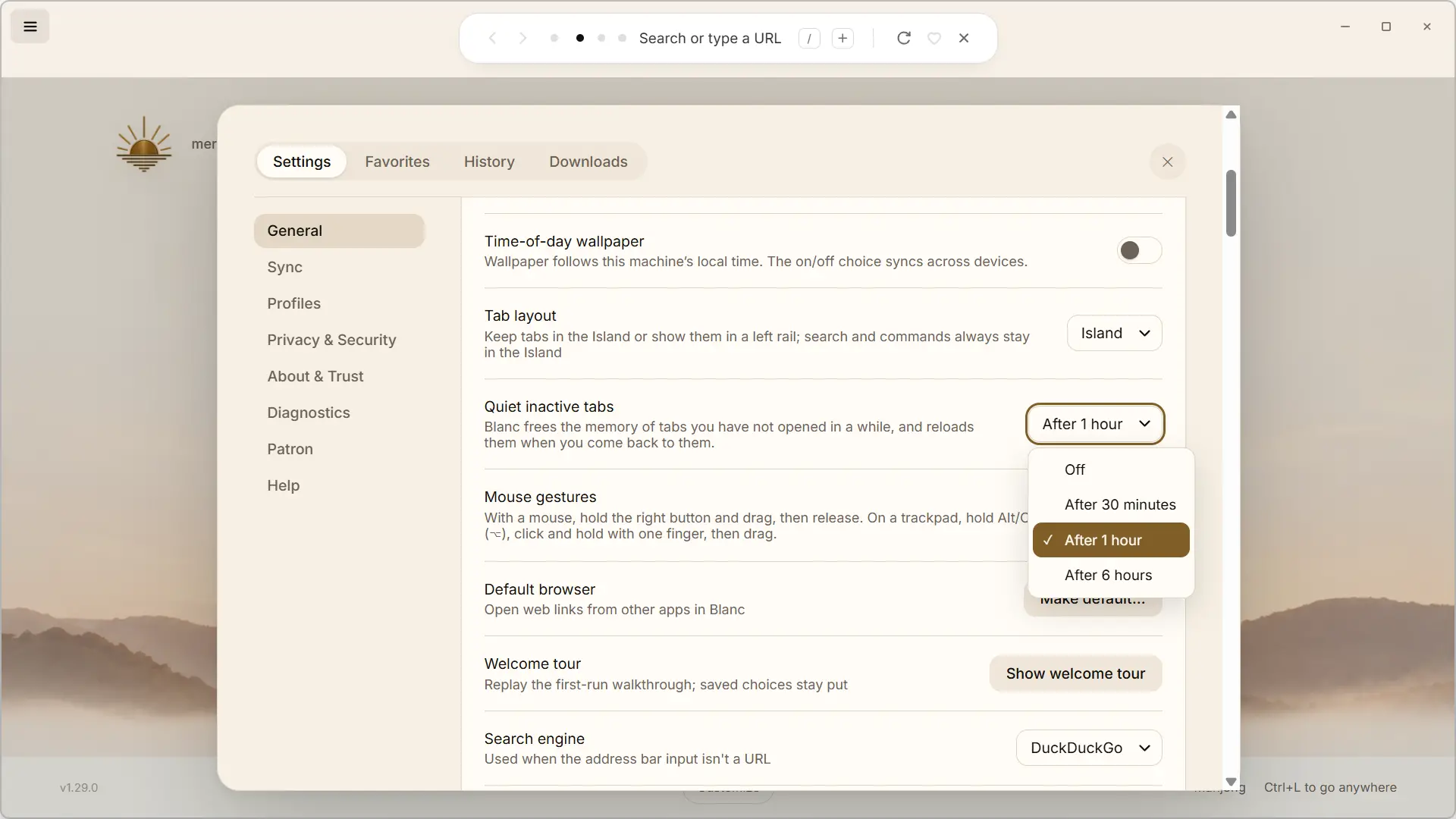Setting Quiet Tabs Delay in White Settings