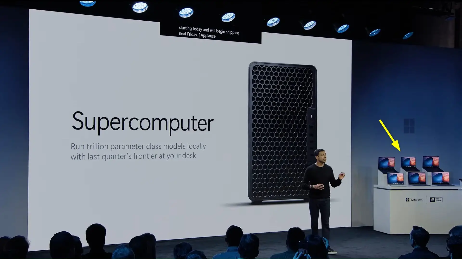 Introducing RTX Spark PCs at the Microsoft conference on October 7, 2026, with several computers showing off the new Windows 11 wallpaper