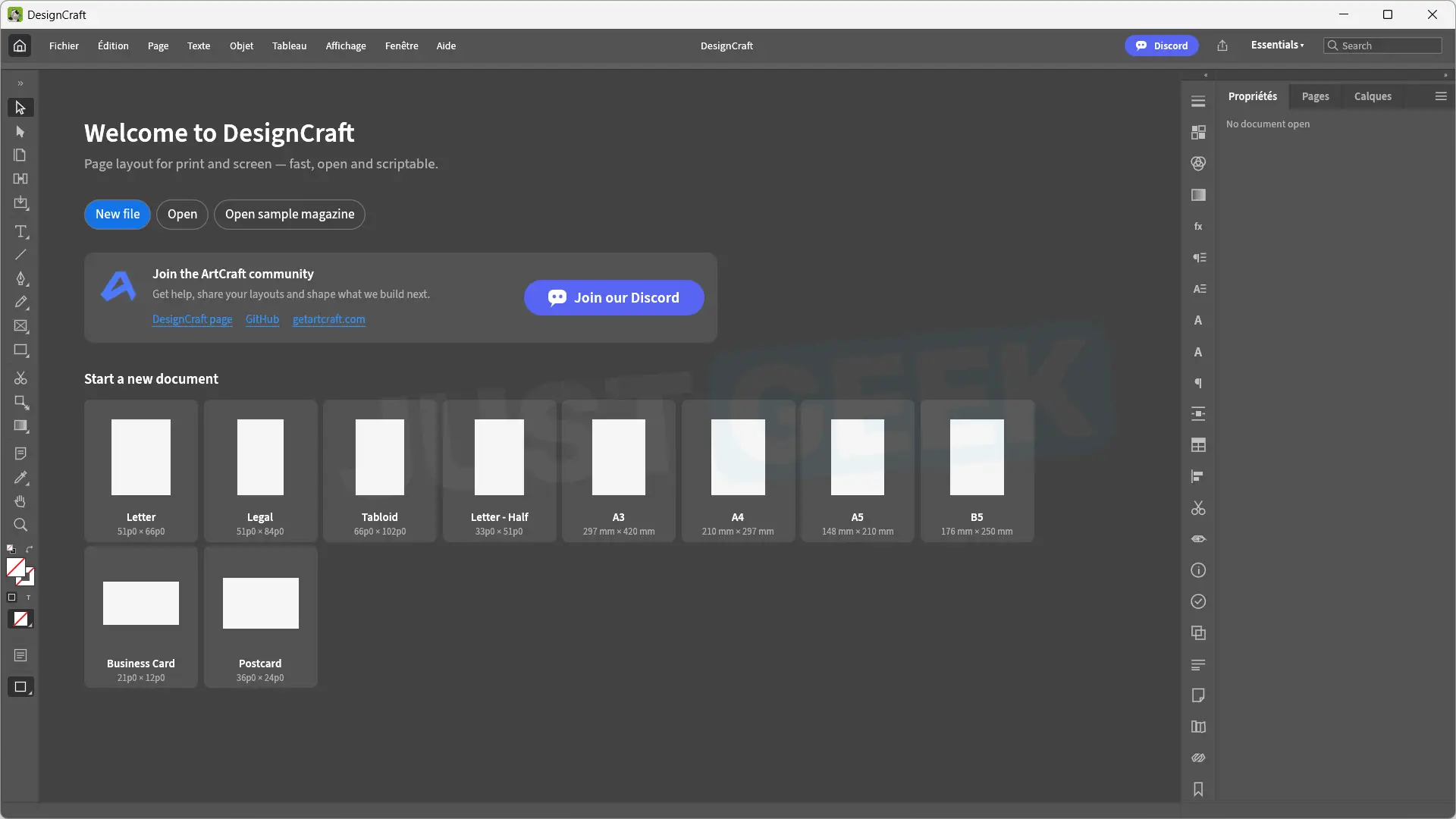 DesignCraft interface showing document templates and design tools inspired by Adobe InDesign