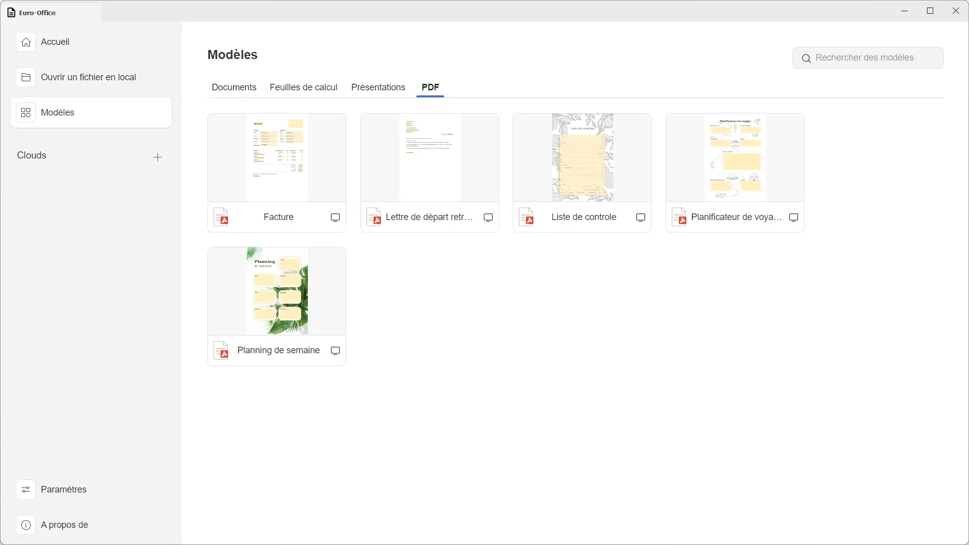 PDF templates available at Euro-Office including invoices, checklists and weekly planners