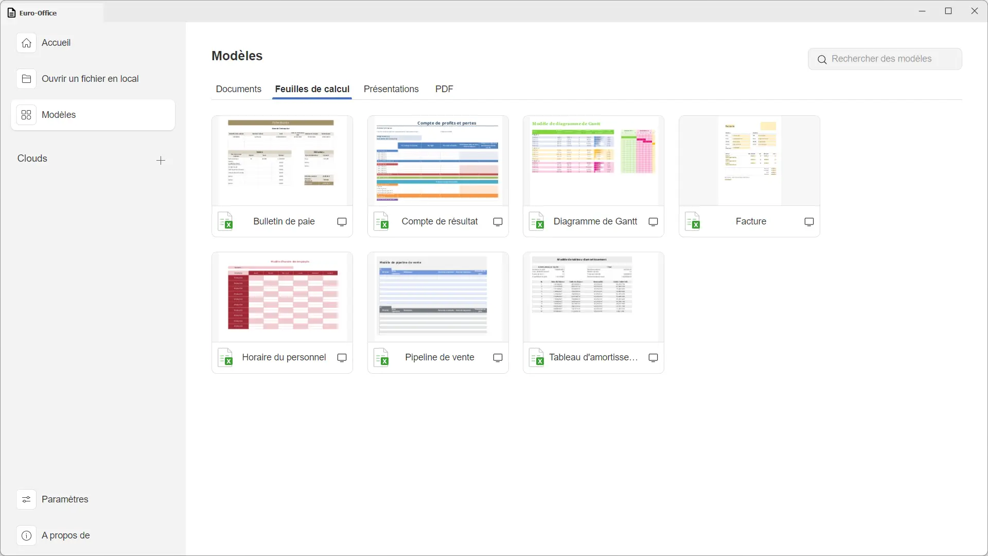Euro-Office spreadsheet templates including invoices, payrolls, Gantt charts and financial tables