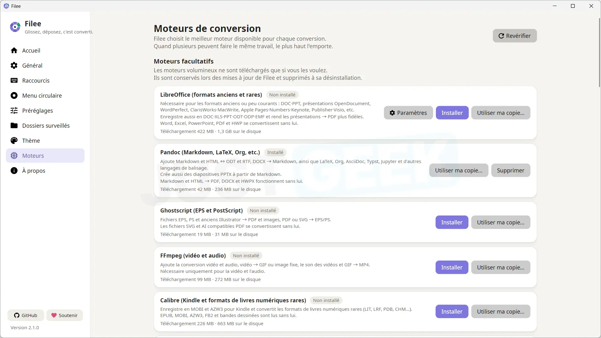 List of Filee conversion engines with LibreOffice, Pandoc, Ghostscript, FFmpeg and Caliber to support different file formats