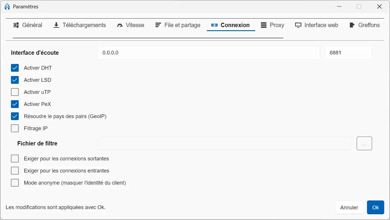 NanoTorrent connection setup with DHT, LSD, uTP, PeX and anonymous mode