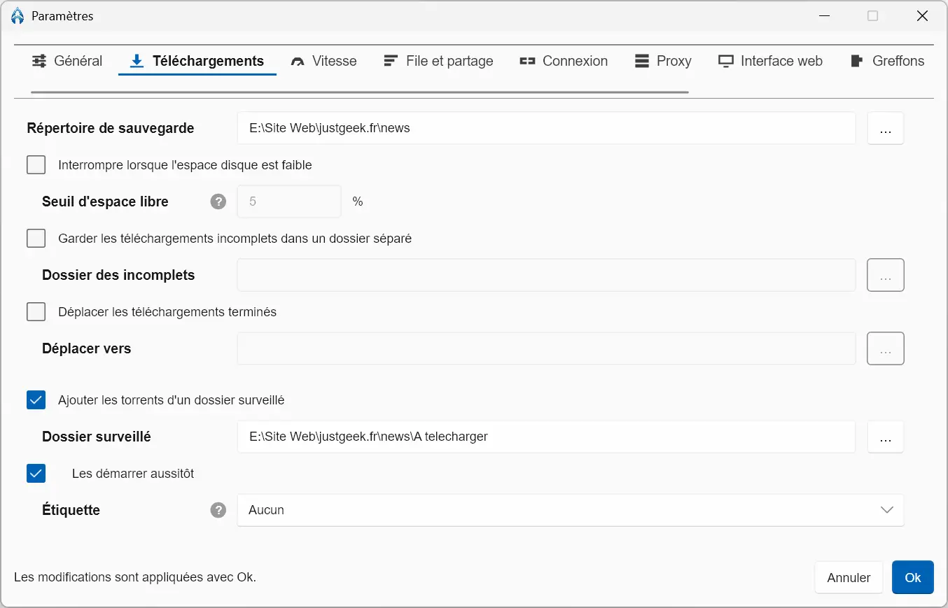 NanoTorrent Download Settings with Backup and Watched Folders