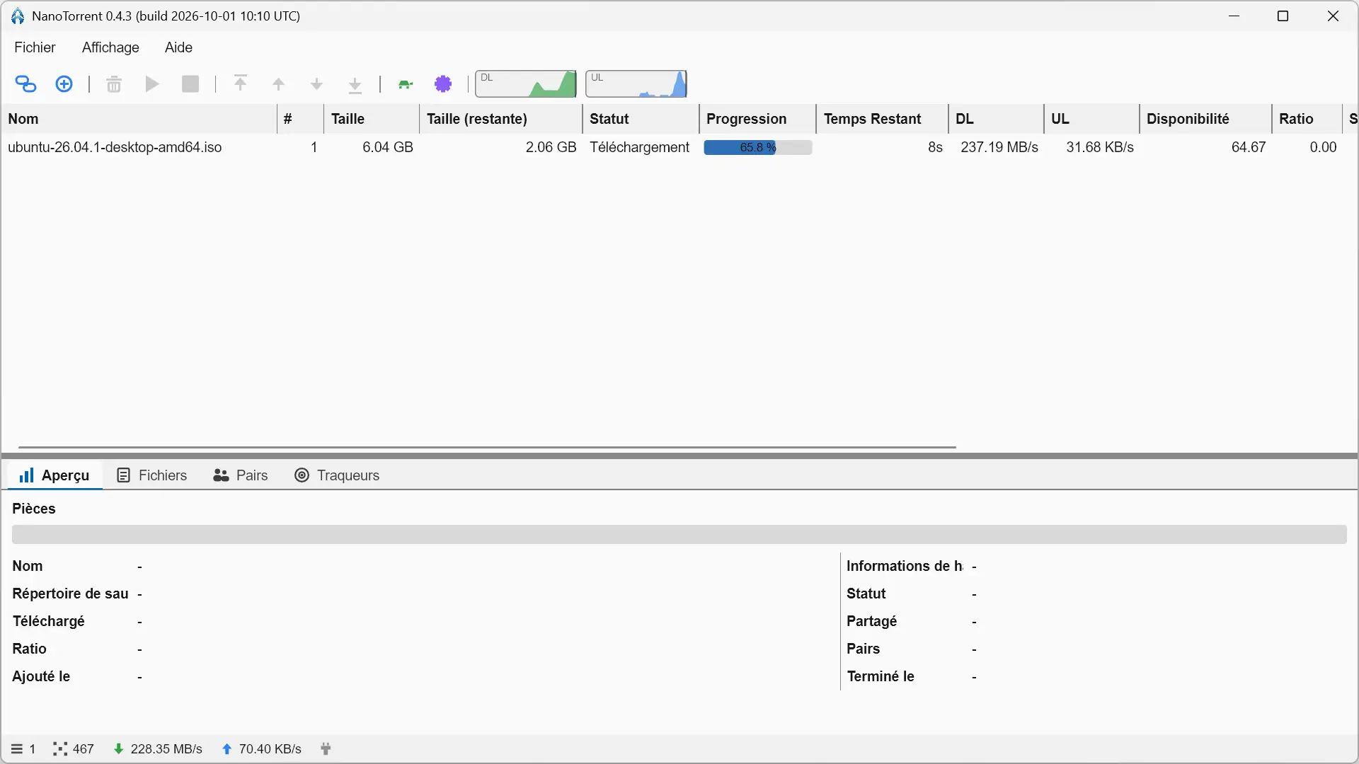 Downloading an Ubuntu ISO image with NanoTorrent on Windows 11
