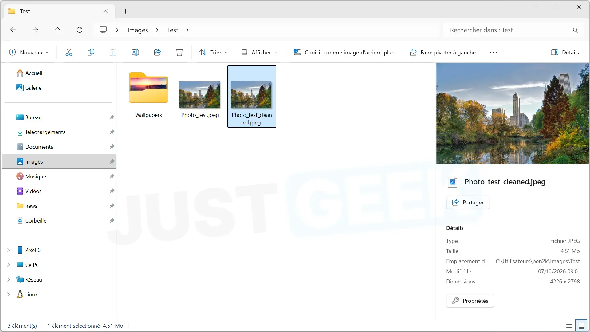 Photo properties after removing its metadata with PrivMeta