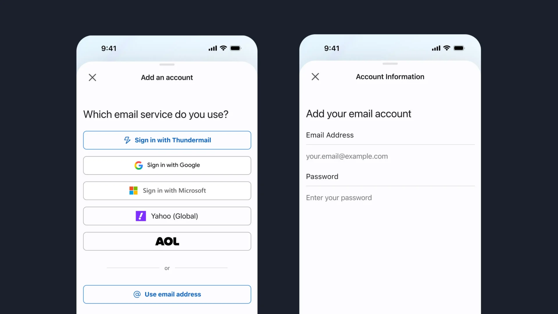 Add an email account in Thunderbird on iPhone with Google, Microsoft, Yahoo and AOL