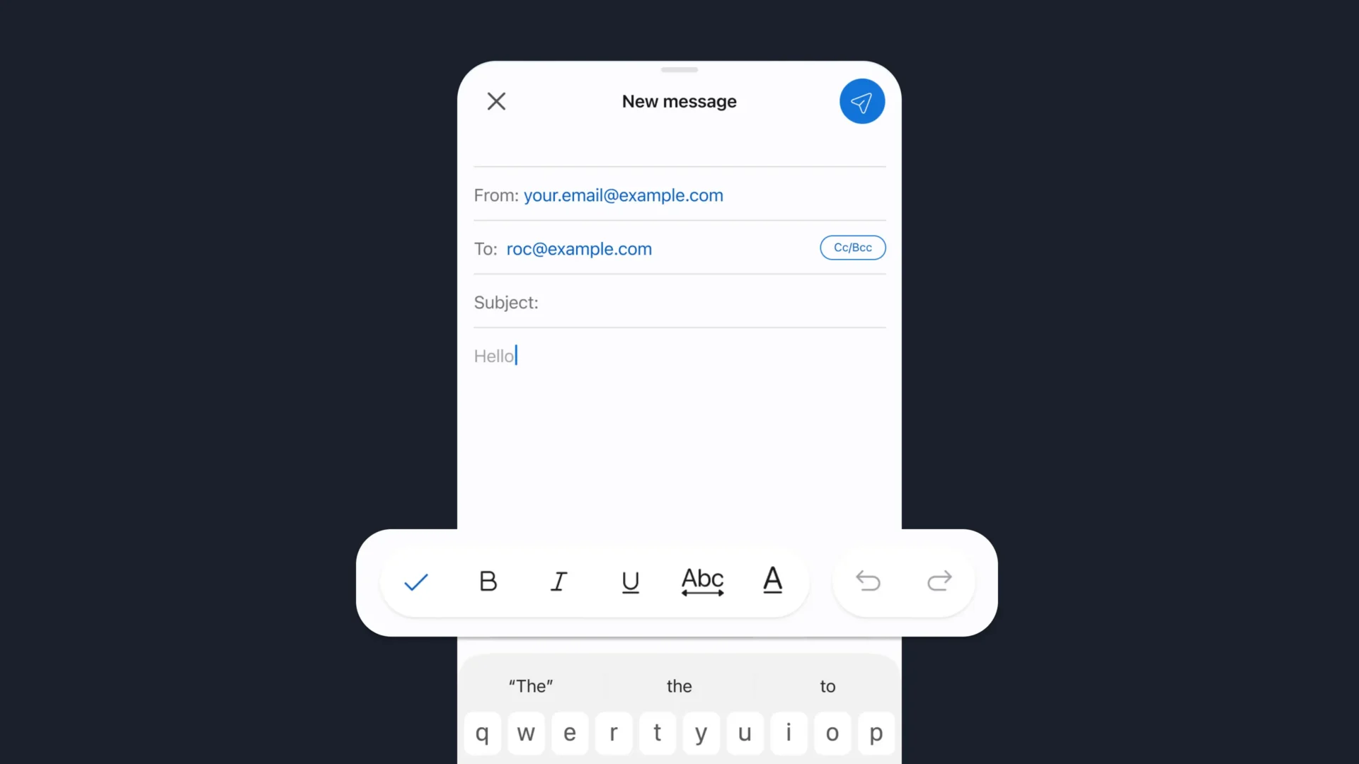 Write an email in the Thunderbird app on iPhone