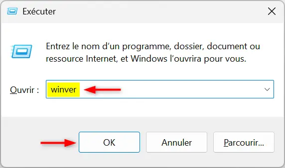 winver command in Windows 11 Run window