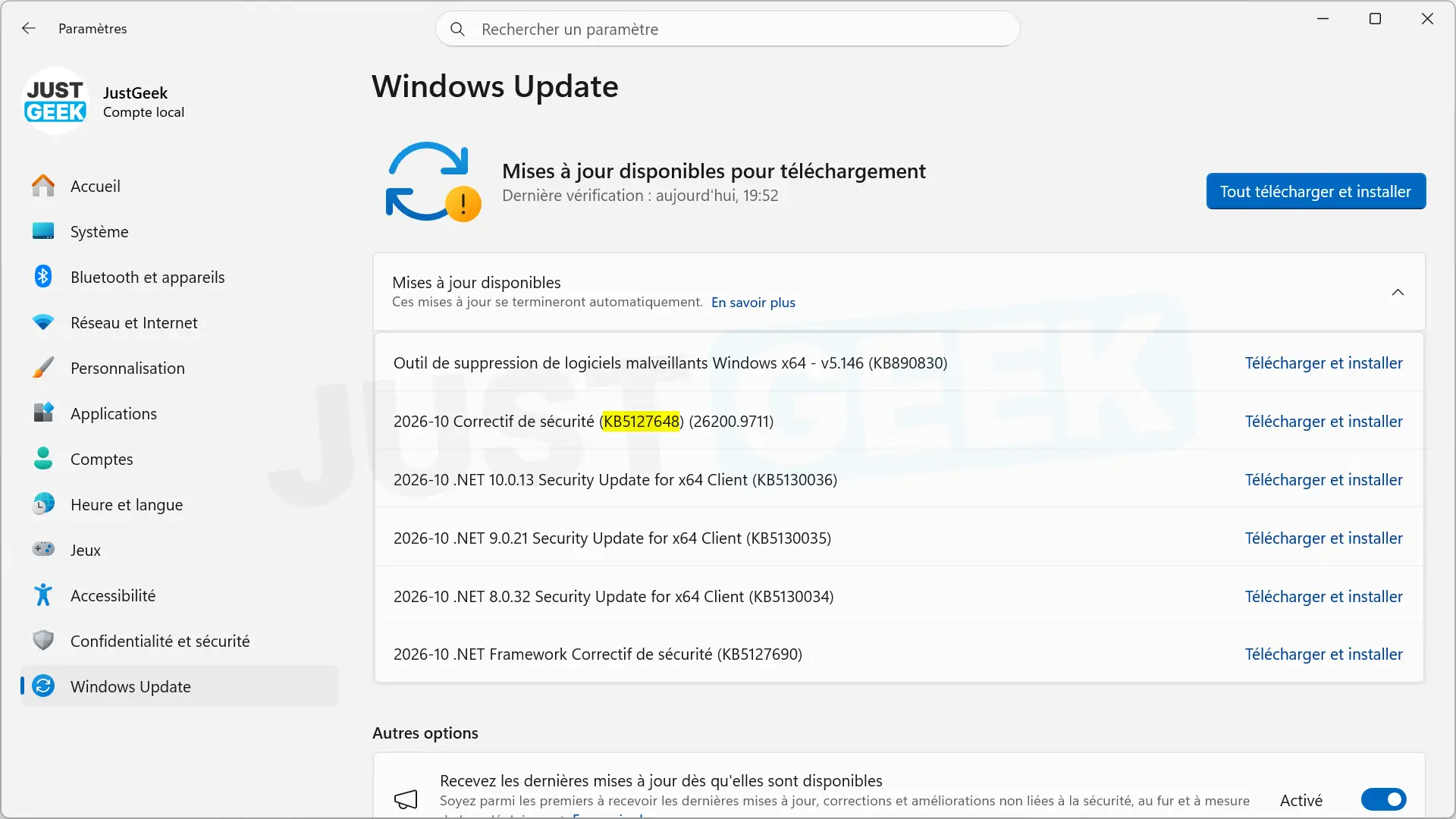 Security update KB5127648 (build 26200.9711) available for download from Windows Update in Windows 11 25H2