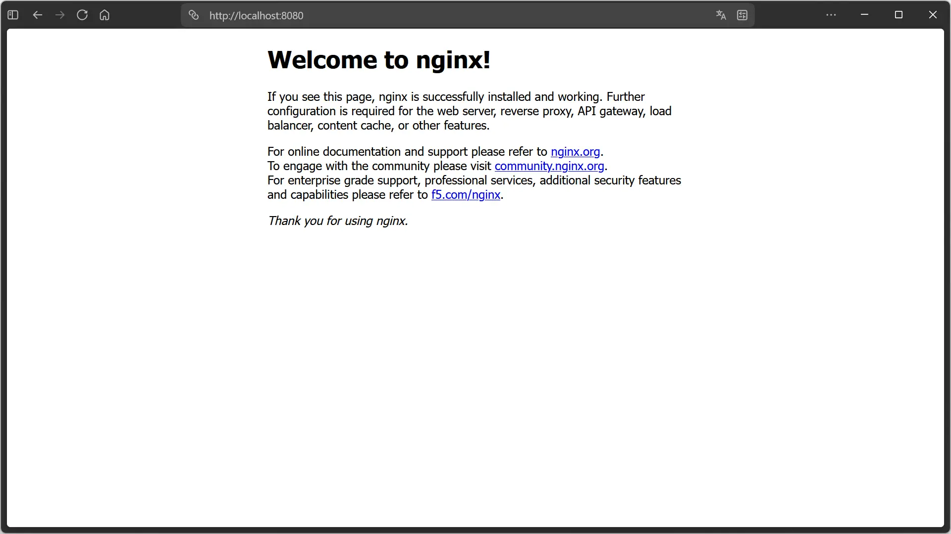 Nginx web server launched with WSL Containers and accessible on localhost on Windows